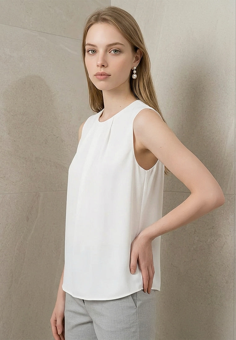 BebeBeige Pleated Front Sleeveless Blouse