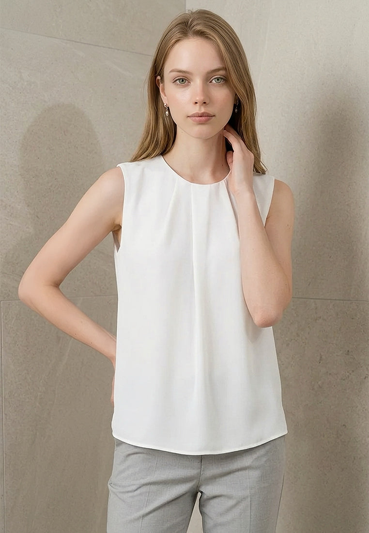 BebeBeige Pleated Front Sleeveless Blouse