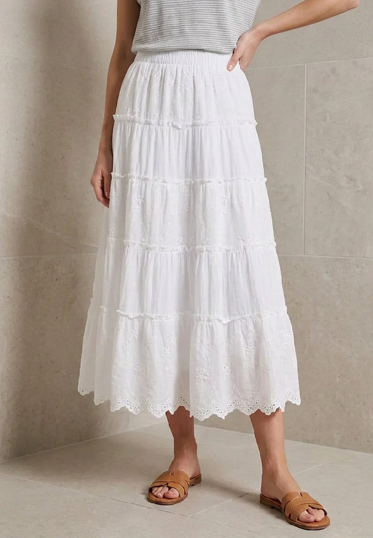 Plain B. Floral Embroidered Tiered Maxi Skirt