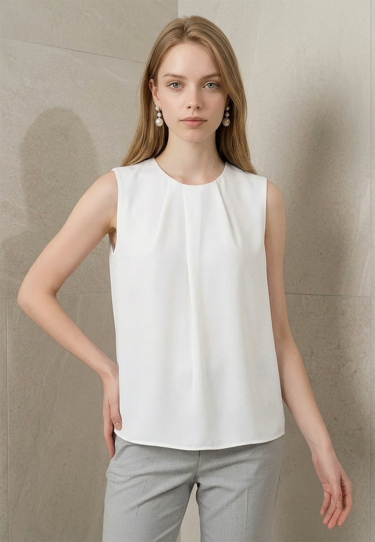 BebeBeige Pleated Front Sleeveless Blouse
