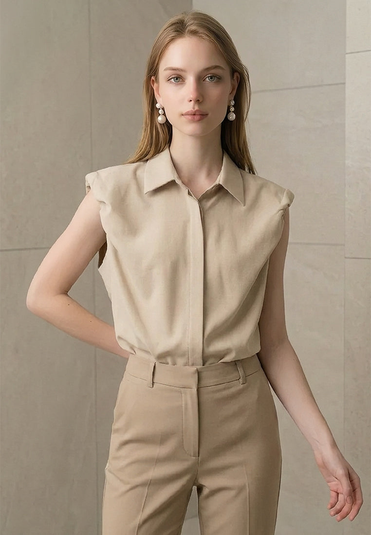 BebeBeige Sleeveless Collared Blouse