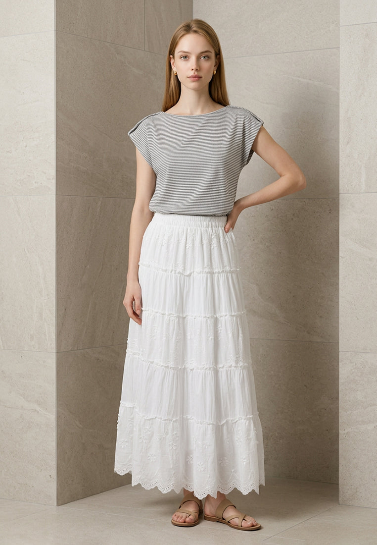 Plain B. Floral Embroidered Tiered Maxi Skirt
