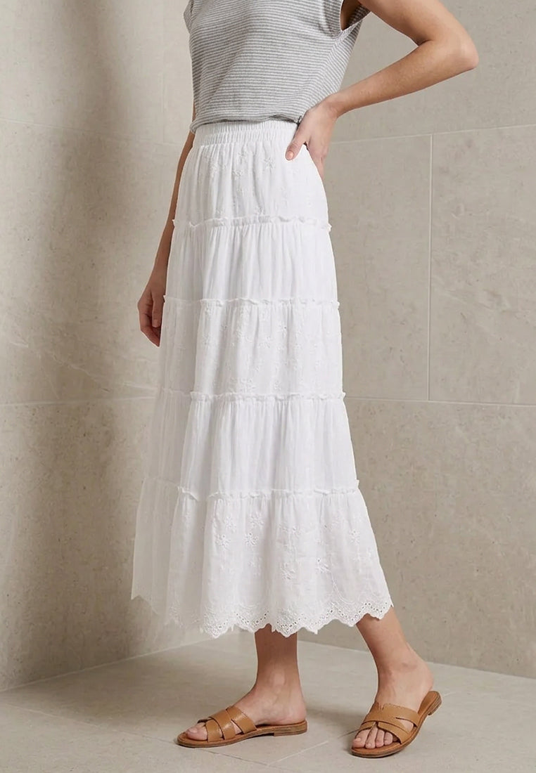 Plain B. Floral Embroidered Tiered Maxi Skirt