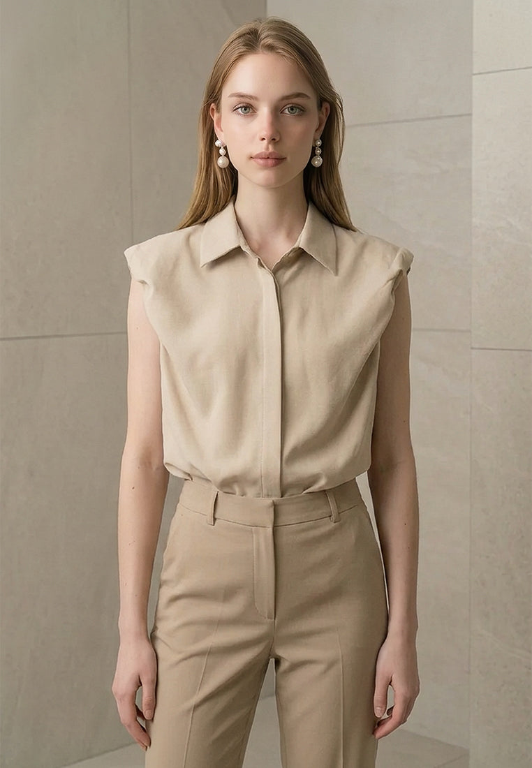 BebeBeige Sleeveless Collared Blouse