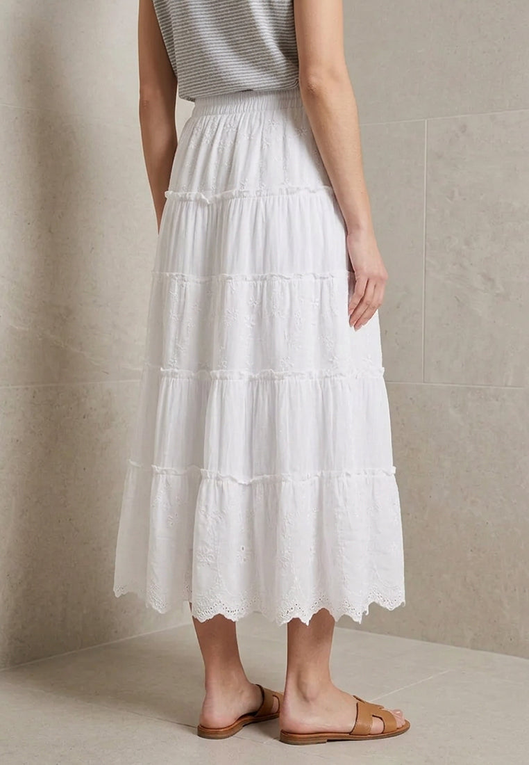 Plain B. Floral Embroidered Tiered Maxi Skirt
