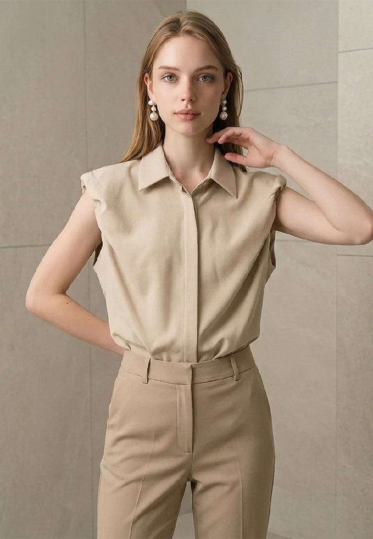 BebeBeige Sleeveless Collared Blouse