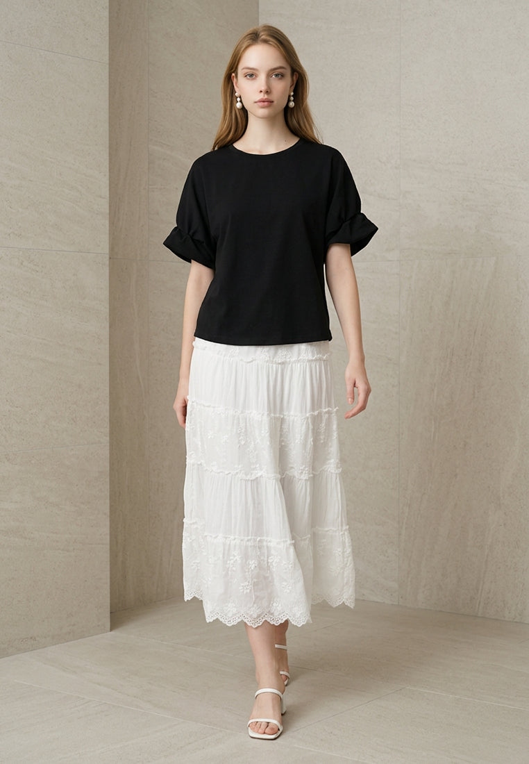 Plain B. Puff Sleeve Short Sleeve Top