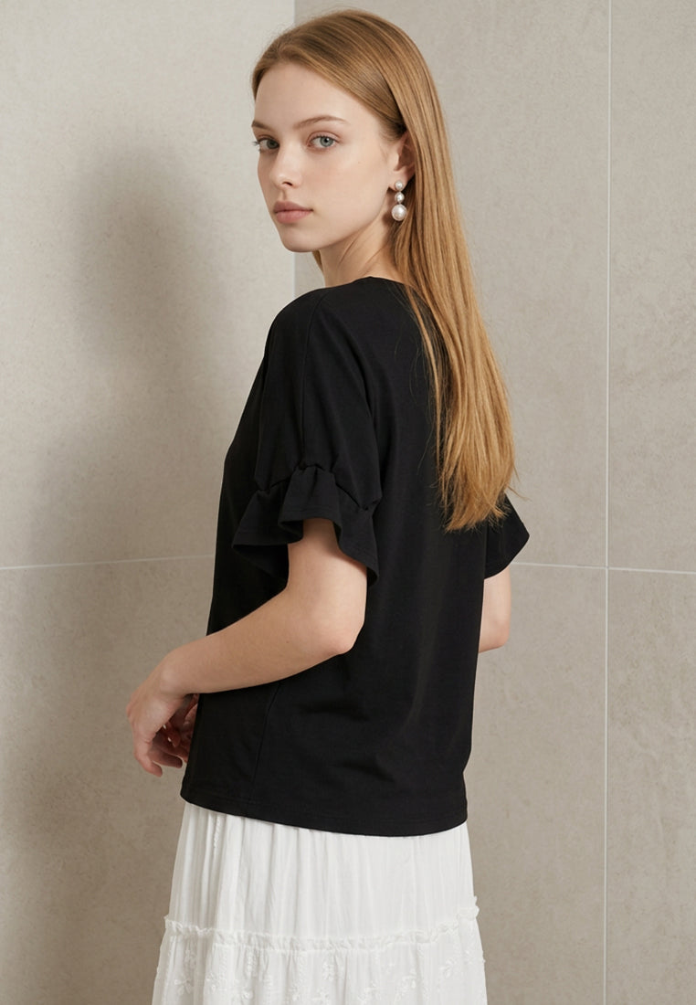 Plain B. Puff Sleeve Short Sleeve Top