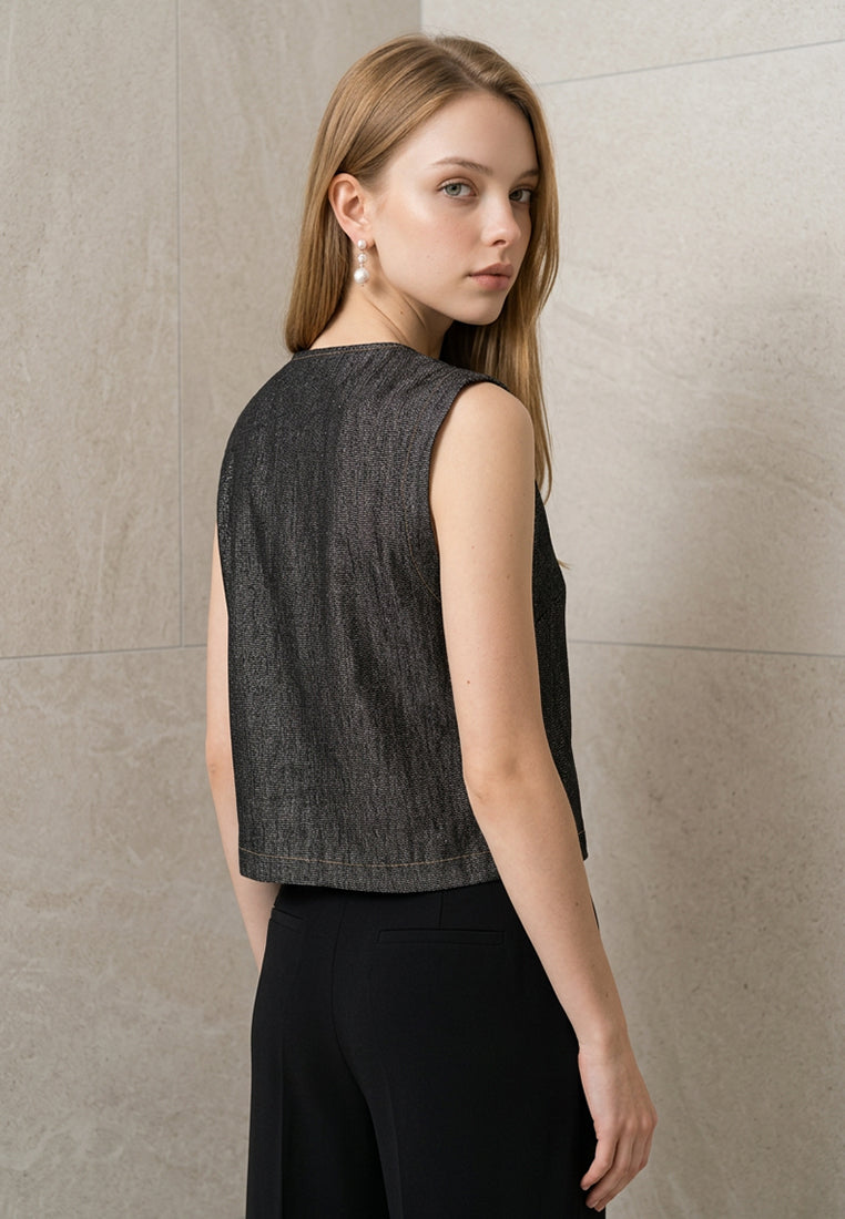 Plain B. Round Neck Denim Vest