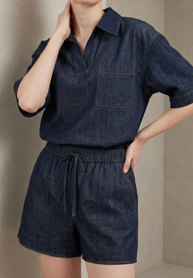 Plain B. Minimalist Indigo Denim Shirt & Shorts Matching Setwear