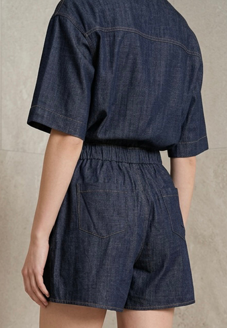 Plain B. Minimalist Indigo Denim Shirt & Shorts Matching Setwear