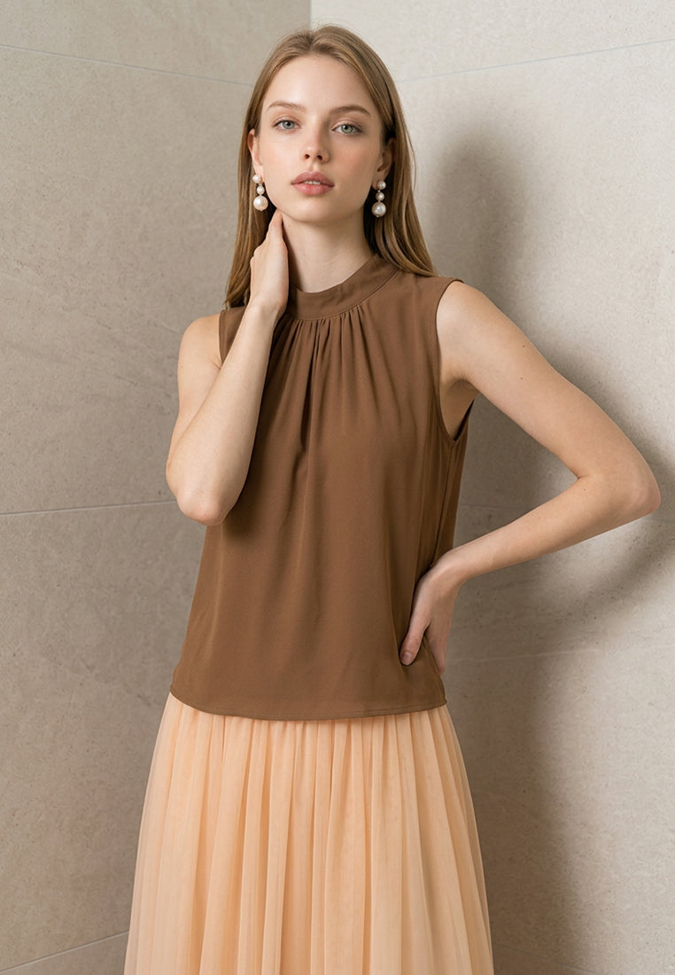 BebeBeige Sleeveless Back Tie-Bow High Neck Top