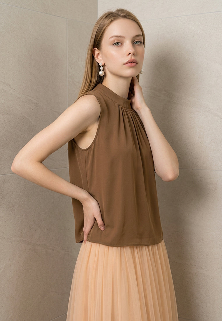 BebeBeige Sleeveless Back Tie-Bow High Neck Top