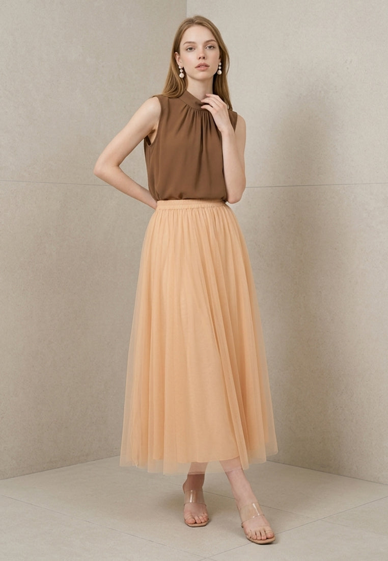 BebeBeige Sleeveless Back Tie-Bow High Neck Top