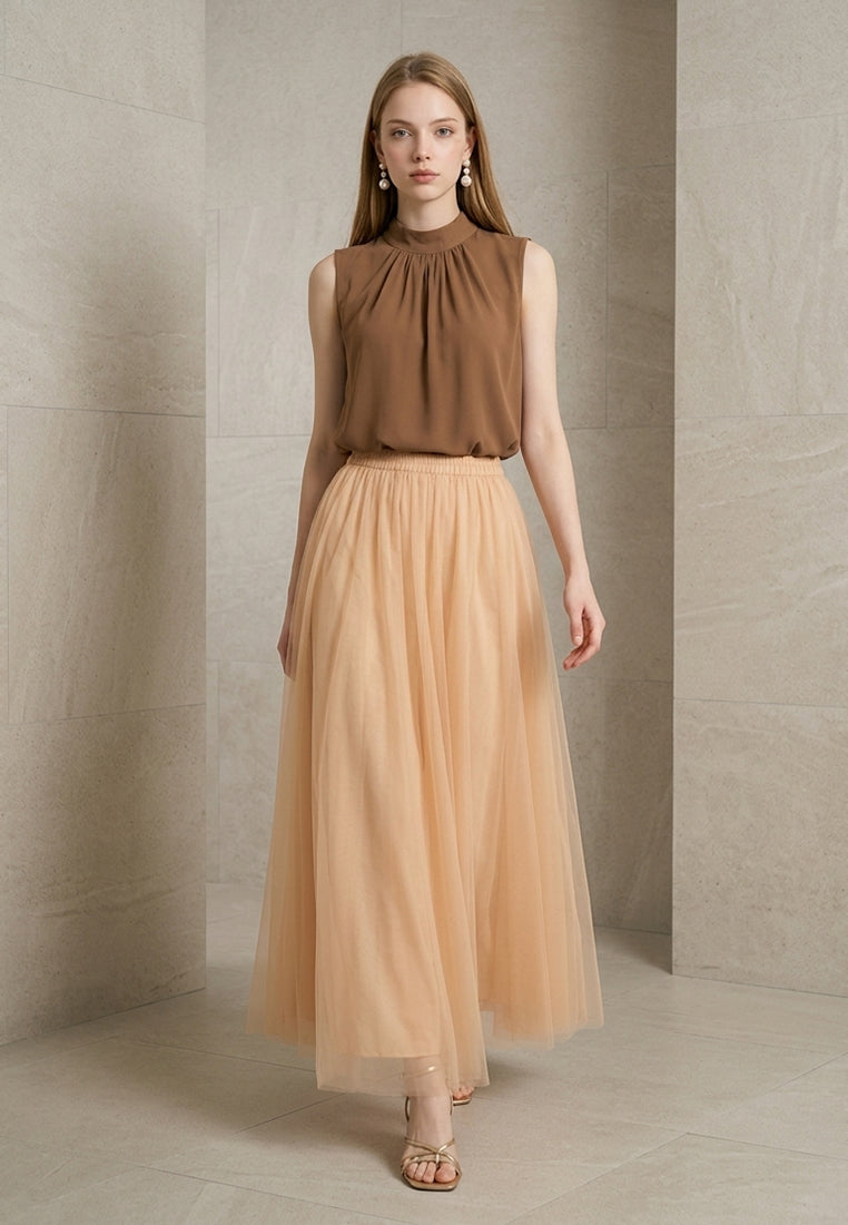 BebeBeige Sleeveless Back Tie-Bow High Neck Top