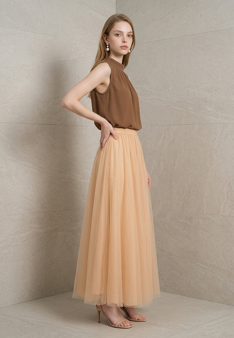 BebeBeige Sleeveless Back Tie-Bow High Neck Top