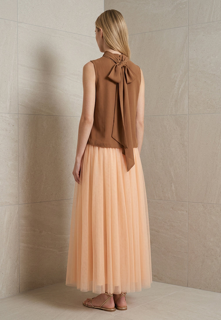 BebeBeige Sleeveless Back Tie-Bow High Neck Top