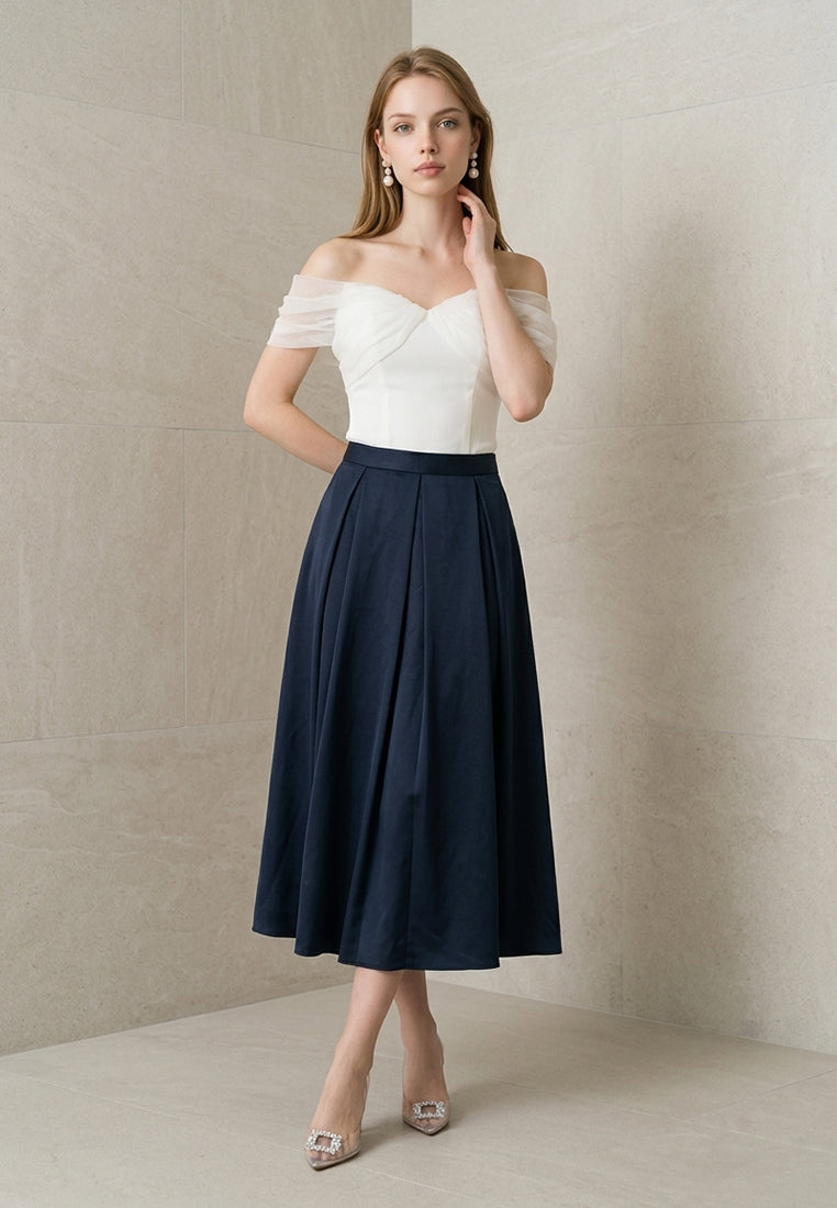 BebeBeige Draped Mesh Off-The-Shoulder Corset Top