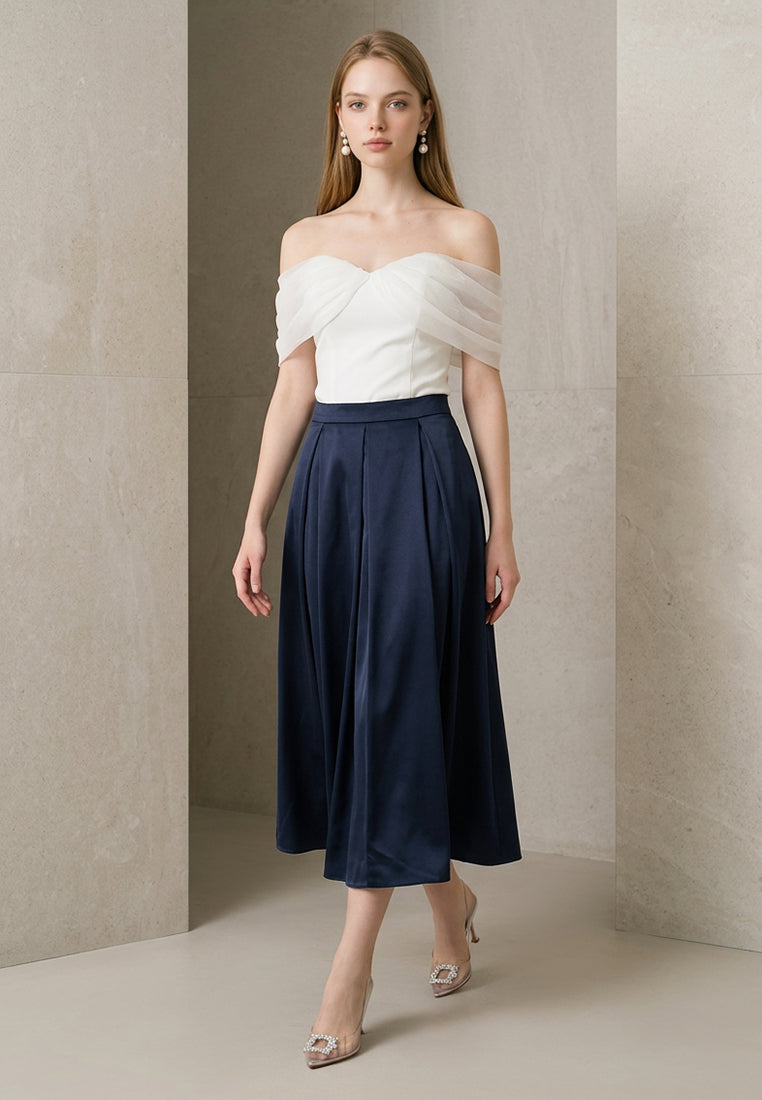 BebeBeige Draped Mesh Off-The-Shoulder Corset Top