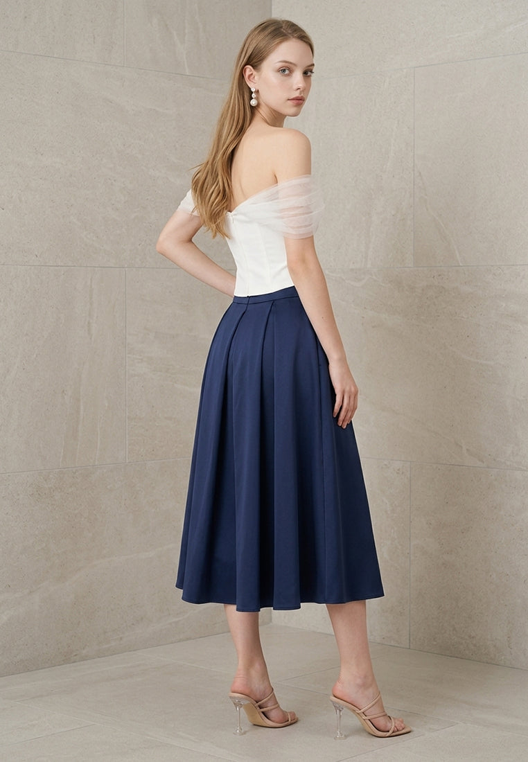 BebeBeige Draped Mesh Off-The-Shoulder Corset Top