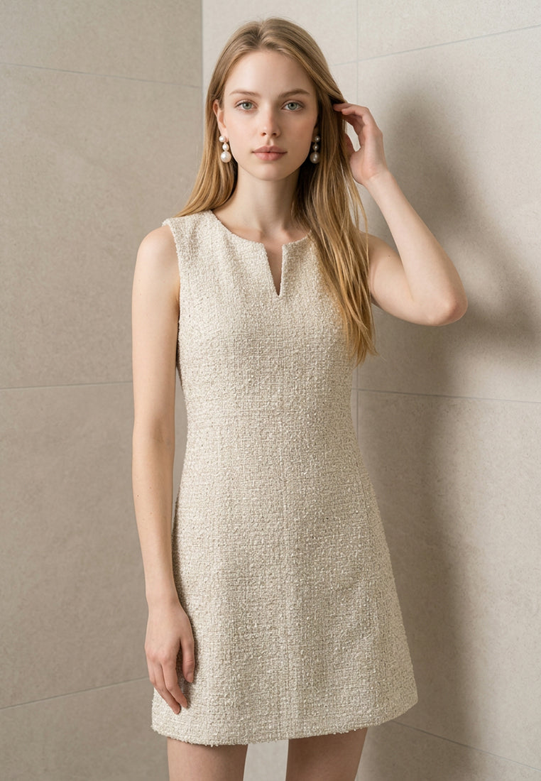 BebeBeige Sleeveless Textured Tweed Shift Dress