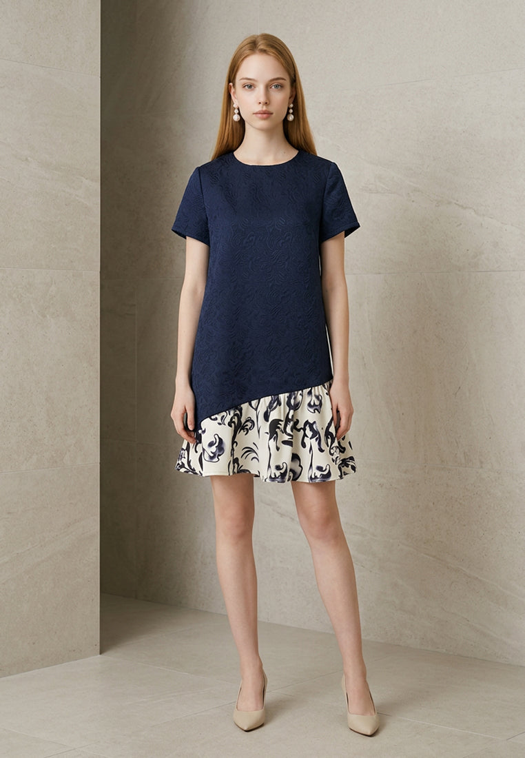 BebeButterfly Floral Porcelain Print Drop-Waist Mini Dress
