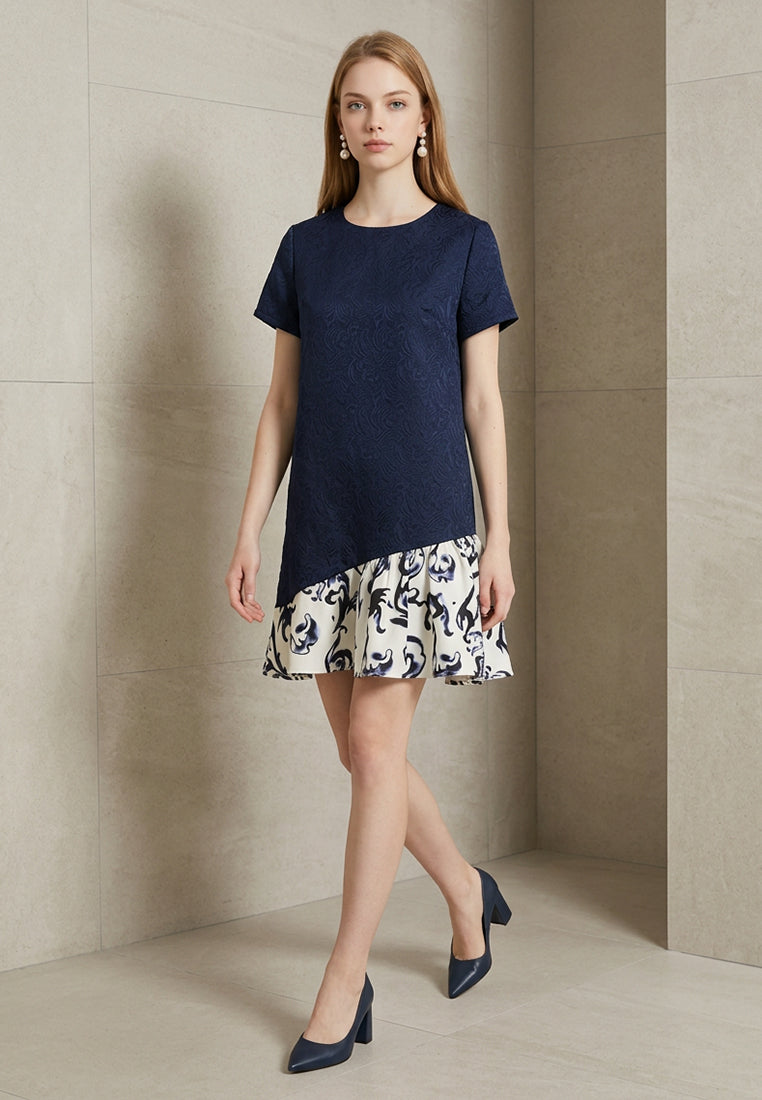 BebeButterfly Floral Porcelain Print Drop-Waist Mini Dress