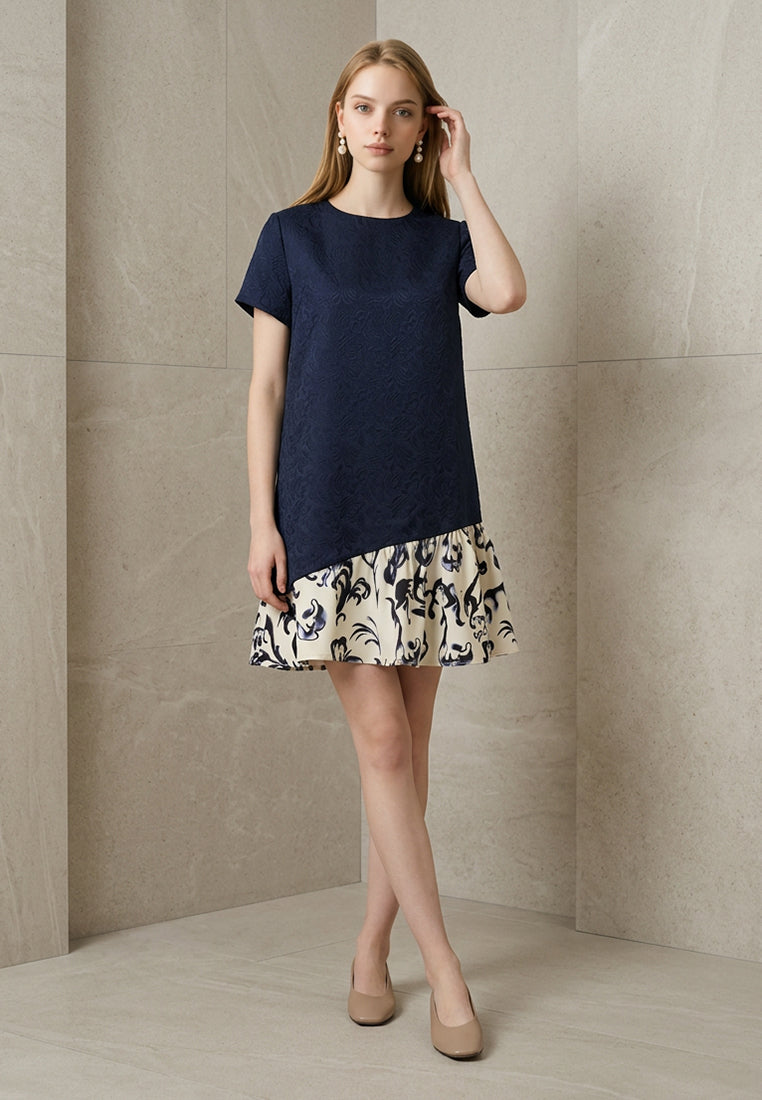 BebeButterfly Floral Porcelain Print Drop-Waist Mini Dress