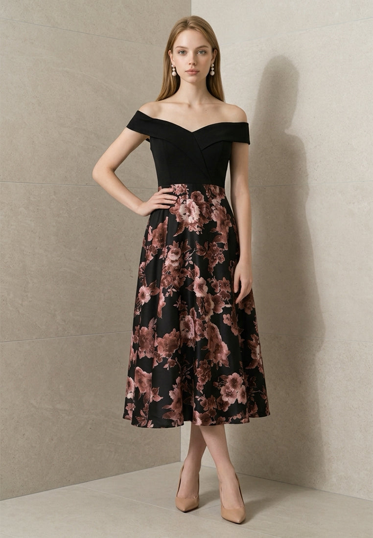 BebeButterfly Sweetheart Off-Shoulder Evening Midi Dress