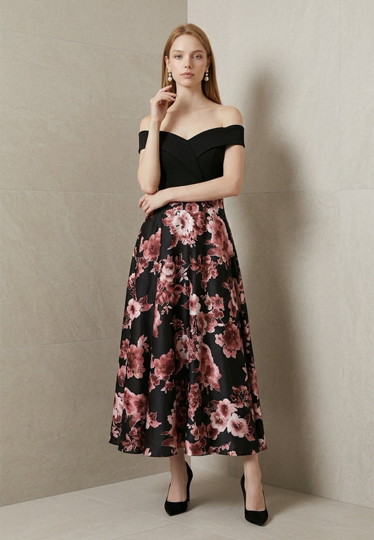 BebeButterfly Sweetheart Off-Shoulder Evening Midi Dress