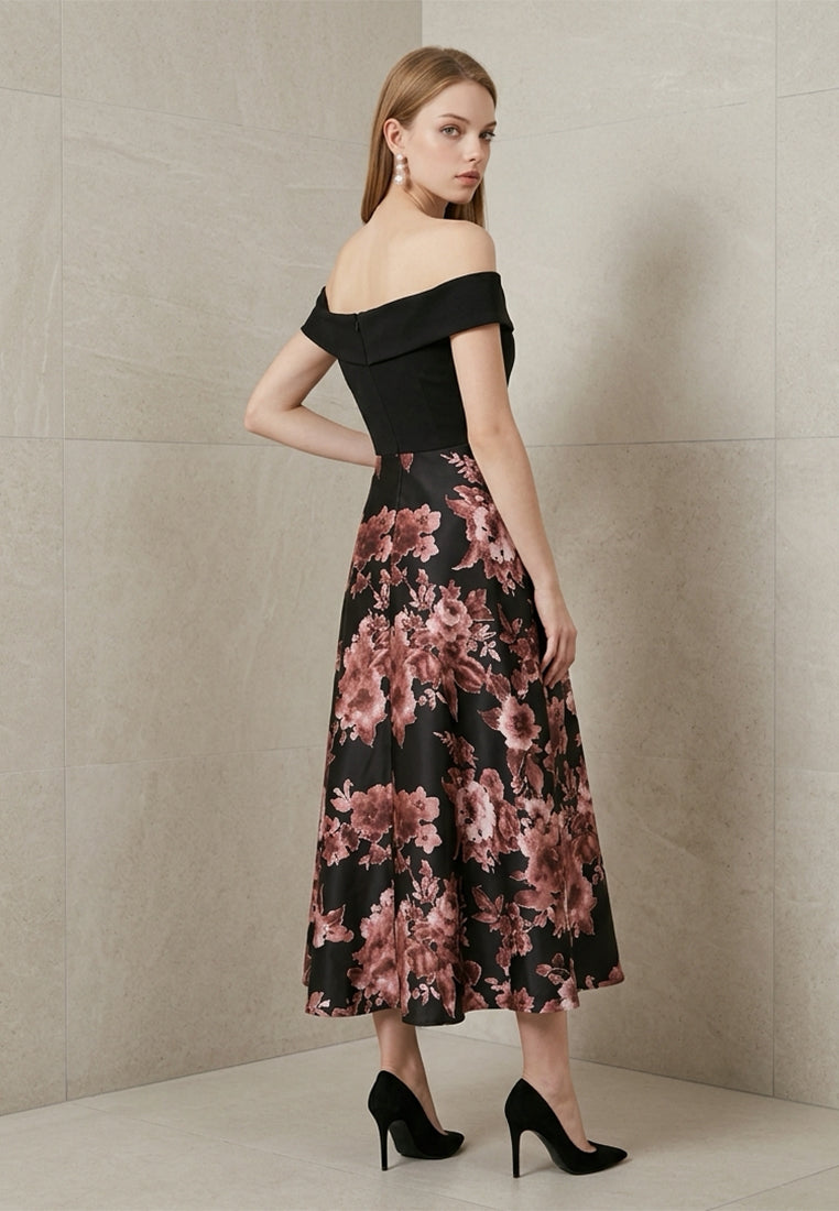 BebeButterfly Sweetheart Off-Shoulder Evening Midi Dress