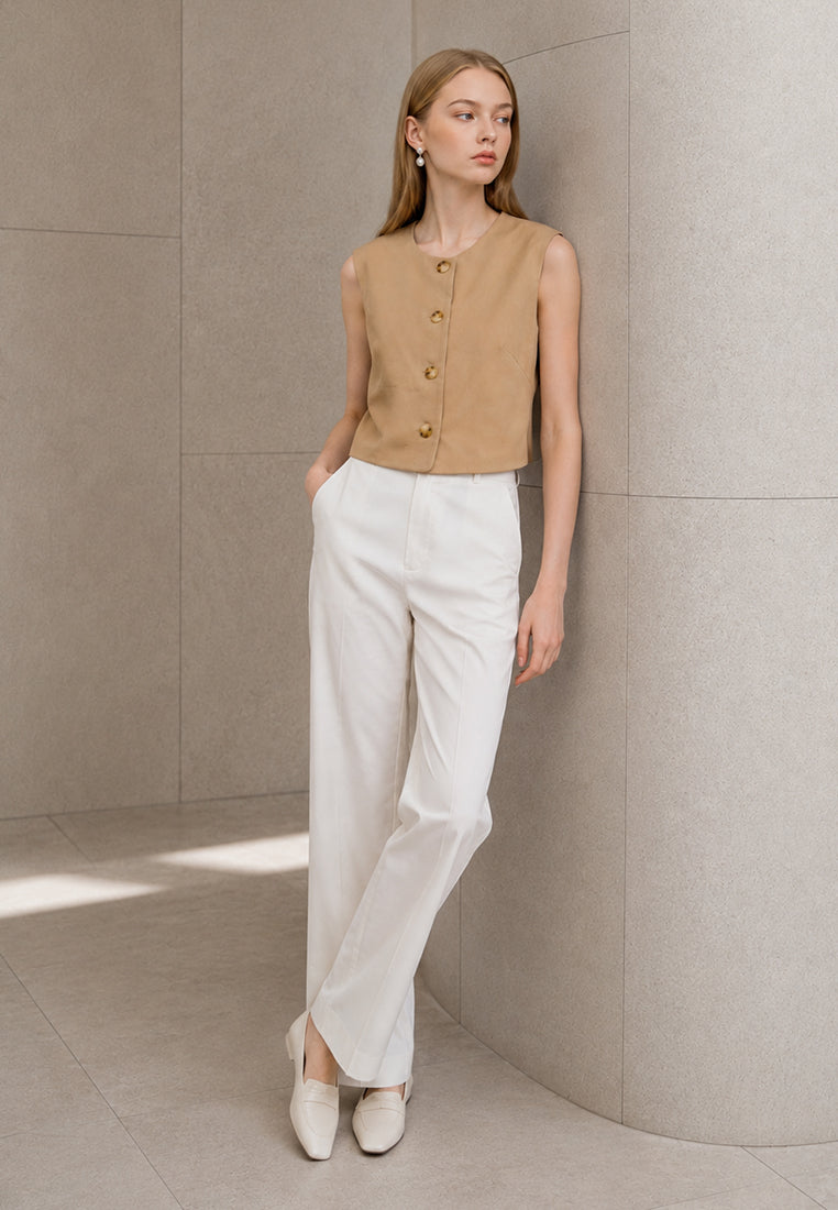 BebeBeige Sleeveless Round-Neck Button Vest