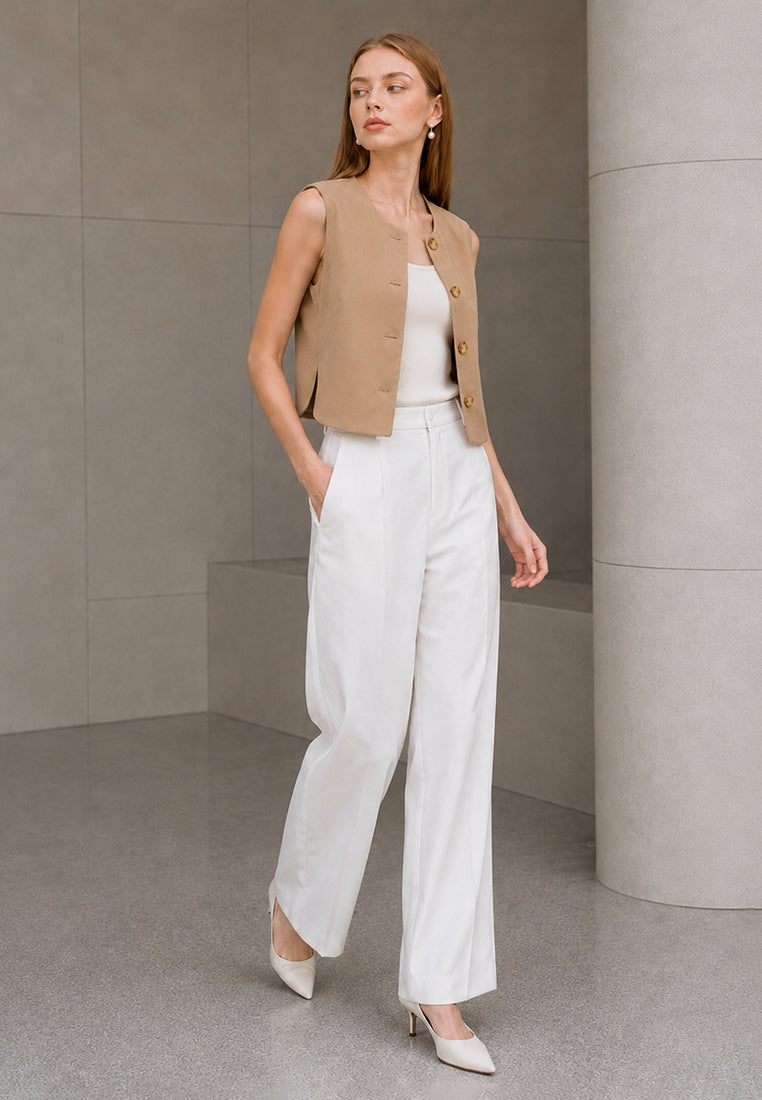 BebeBeige Sleeveless Round-Neck Button Vest