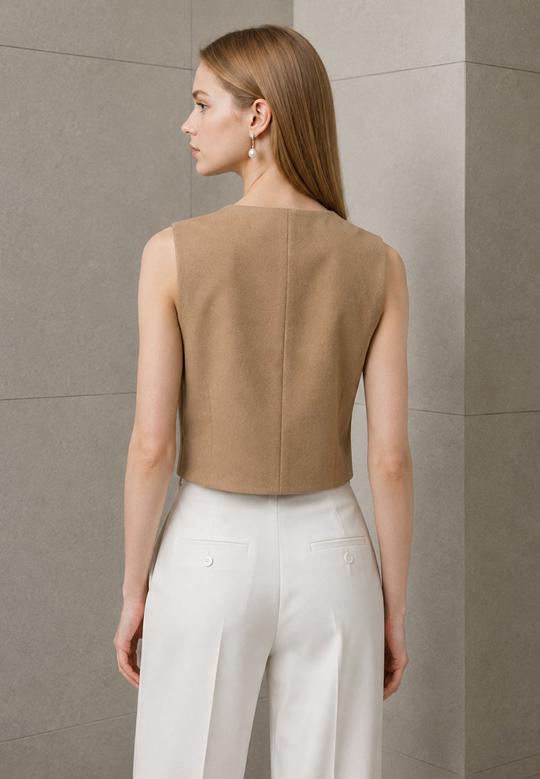 BebeBeige Sleeveless Round-Neck Button Vest
