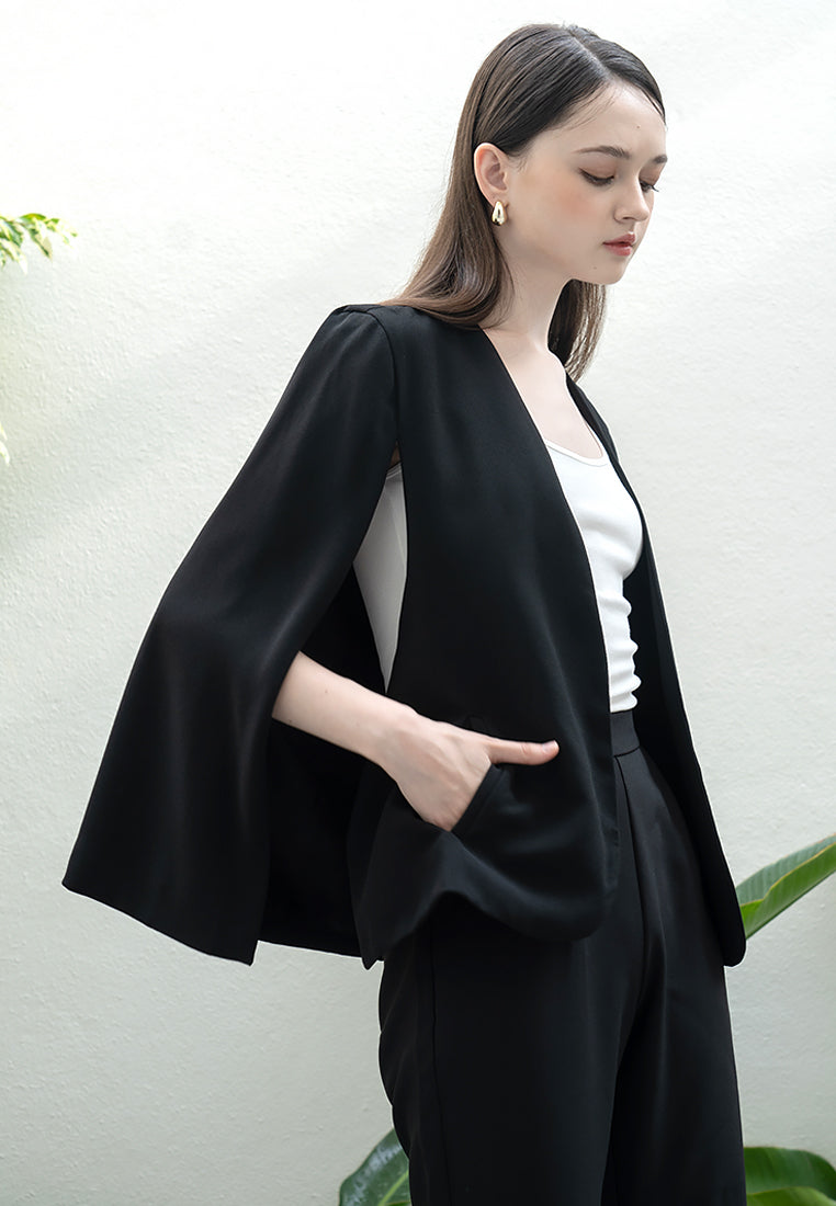 BebeBeige Luxe Flare-Sleeve Blazer With Open Sleeve