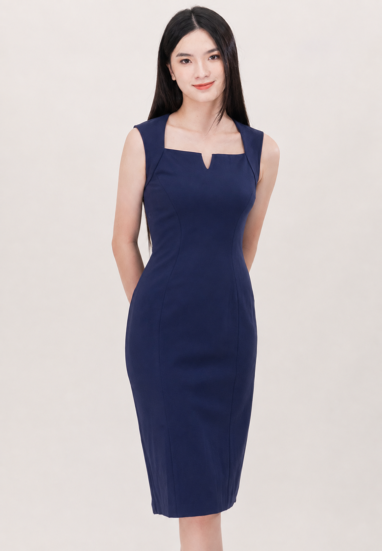 BebeBeige Sleeveless Slim Fit Midi Work Dress