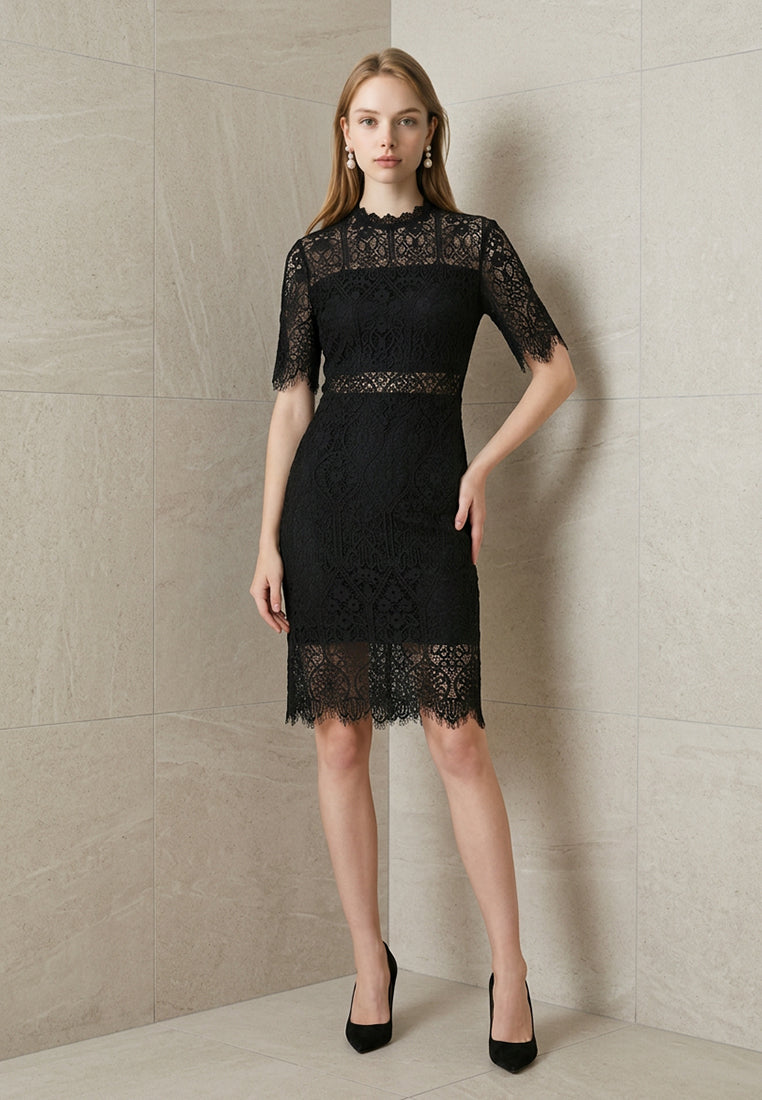 BebeButterfly Lace Panel Midi Dress