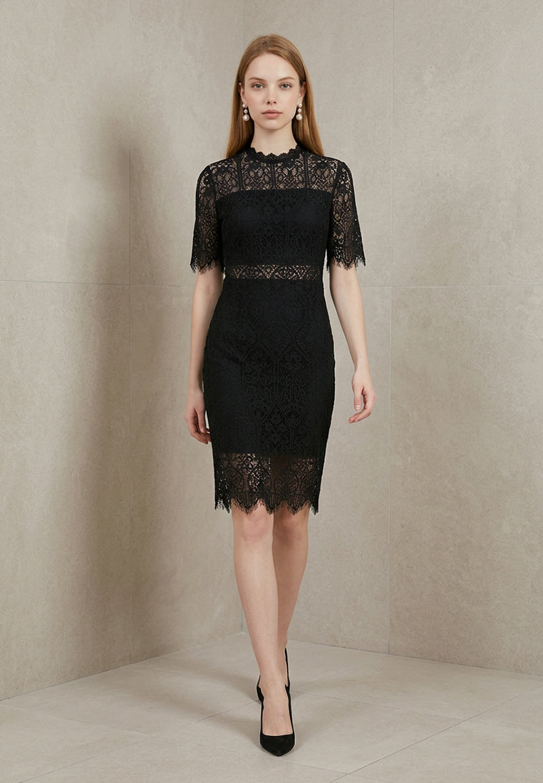 BebeButterfly Lace Panel Midi Dress