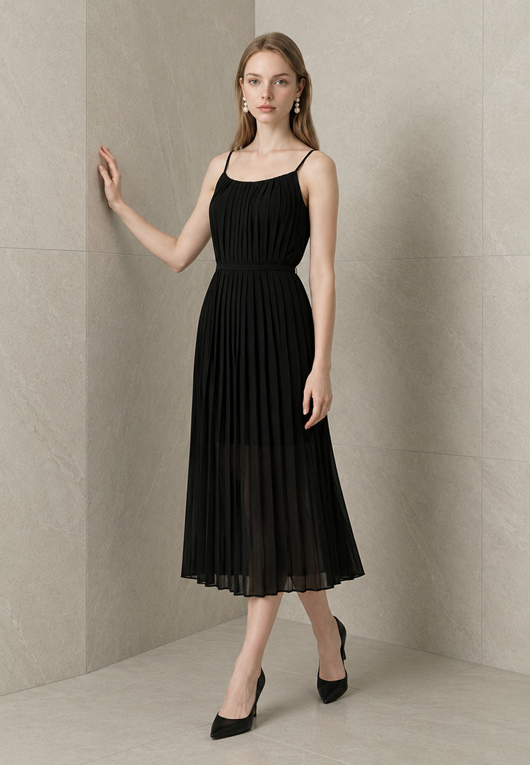 BebeBeige Pleated Chiffon Cami Dress