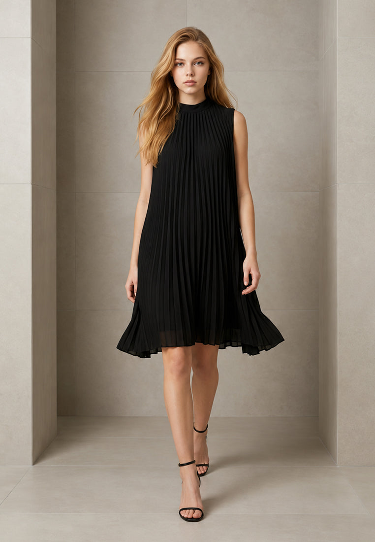 BebeBeige Pleated A-Line Sleeveless Dress