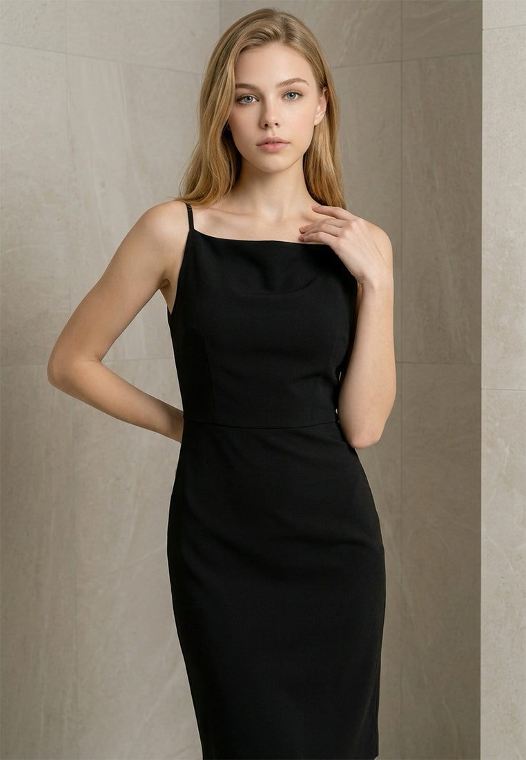 BebeBeige Straight-Neck Sleeveless Mini Dress