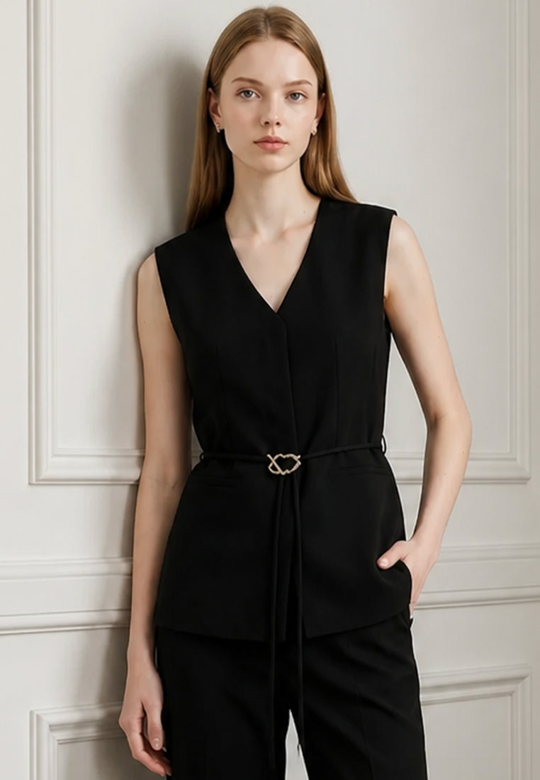 BebeBeige Belted Sleeveless Waistcoat Blazer