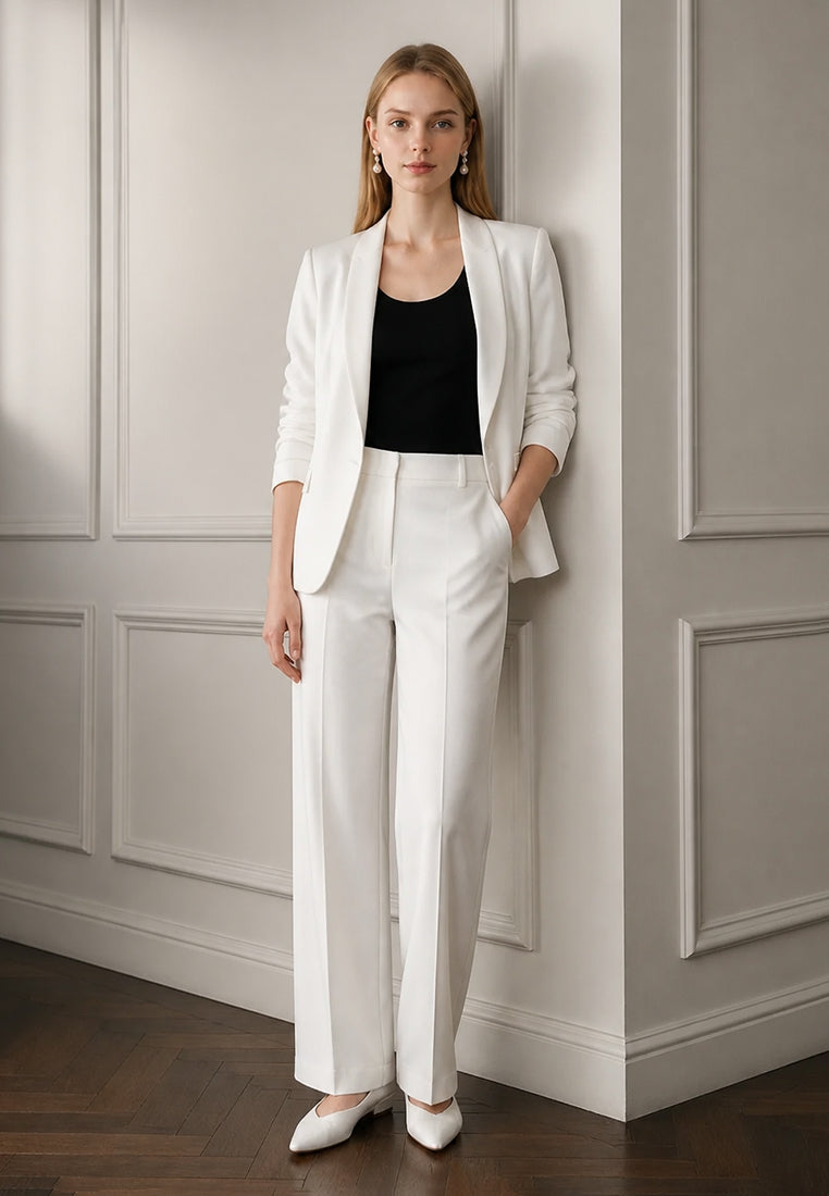 BebeBeige Lapel Open-Front Blazer with Ruched Sleeves