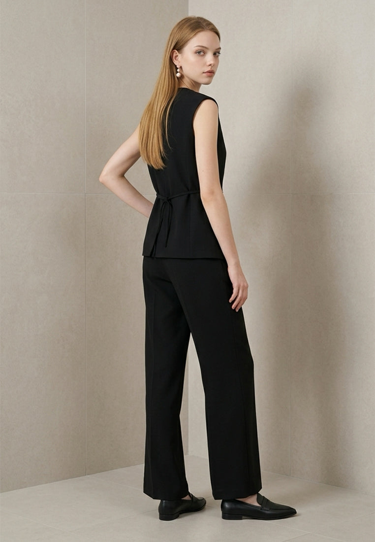 BebeBeige Belted Sleeveless Waistcoat Blazer