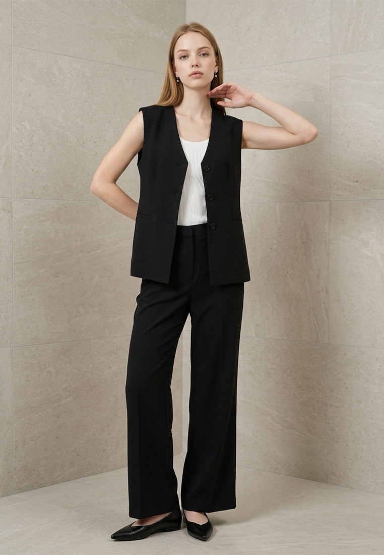 BebeBeige Belted Sleeveless Waistcoat Blazer