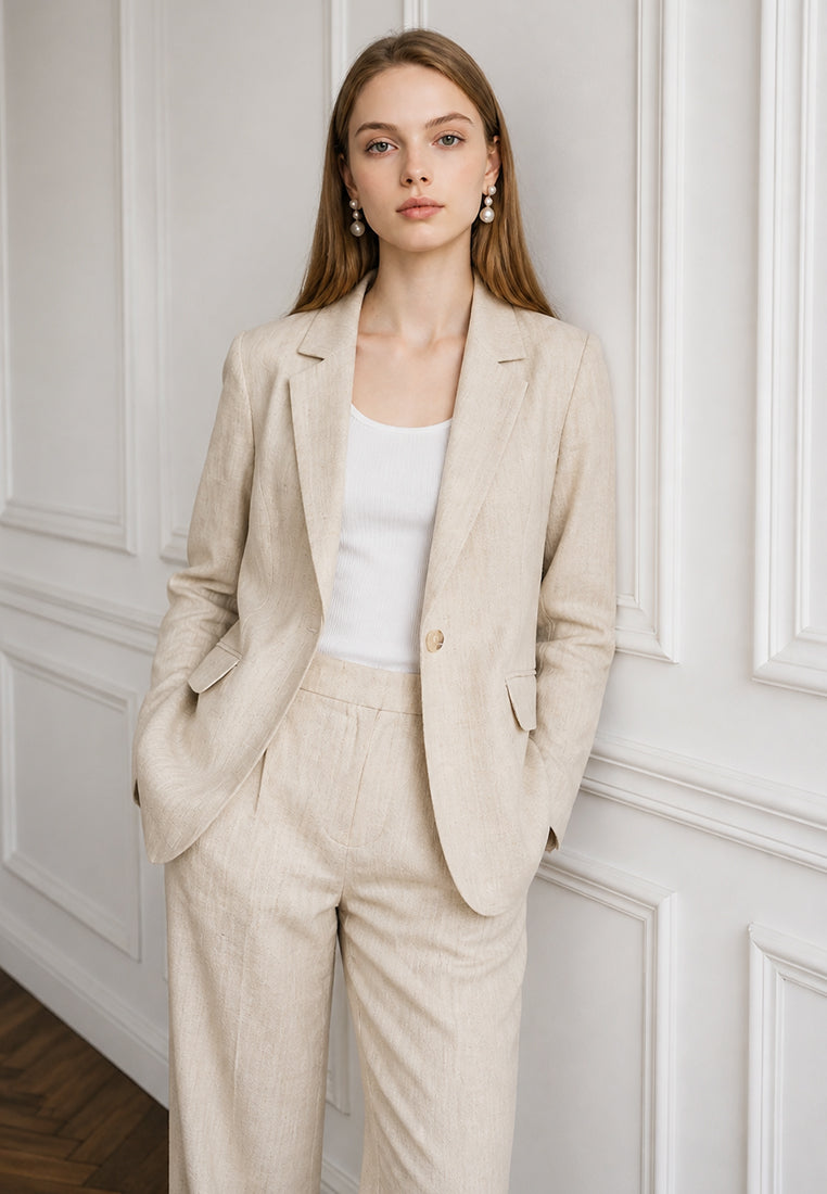 BebeBeige Relaxed Notch-Lapel Linen-Cotton Suiting Blazer