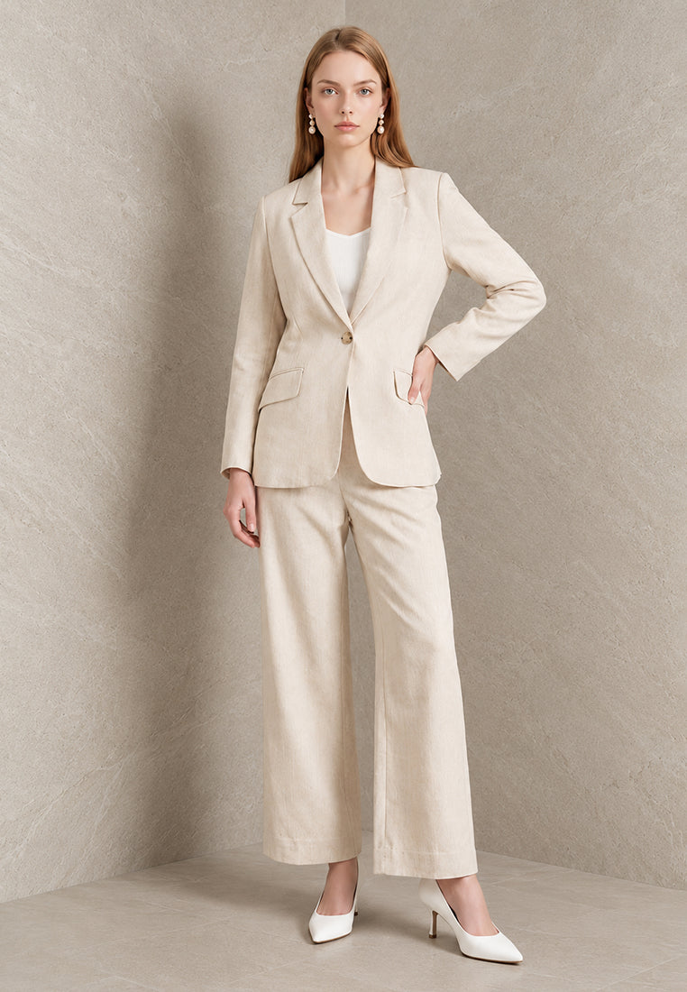 BebeBeige Relaxed Notch-Lapel Linen-Cotton Suiting Blazer