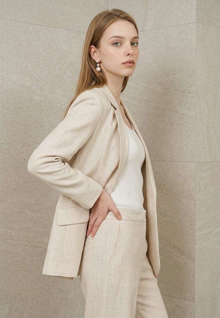 BebeBeige Relaxed Notch-Lapel Linen-Cotton Suiting Blazer