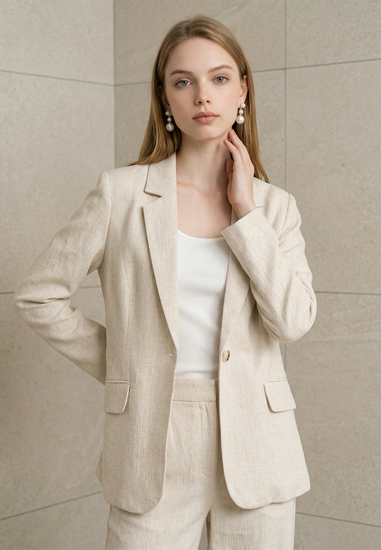 BebeBeige Relaxed Notch-Lapel Linen-Cotton Suiting Blazer