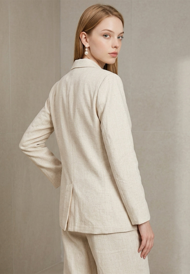 BebeBeige Relaxed Notch-Lapel Linen-Cotton Suiting Blazer